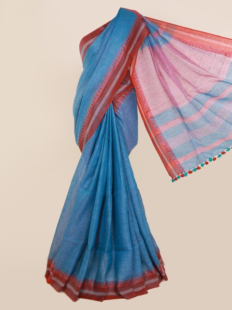 

Pothys Blue Solid Linen Blend Saree