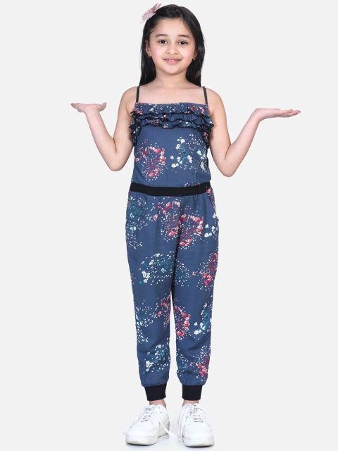 

naughty ninos Girls Blue & White Printed Basic Jumpsuit