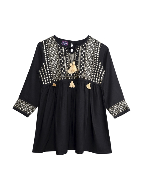 

Ishin DESIGNER STUDIO Girls Black Embellished Embroidered Regular Top