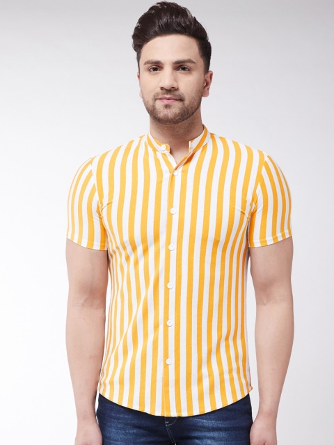 

GRITSTONES Men Yellow & White Regular Fit Striped Casual Shirt