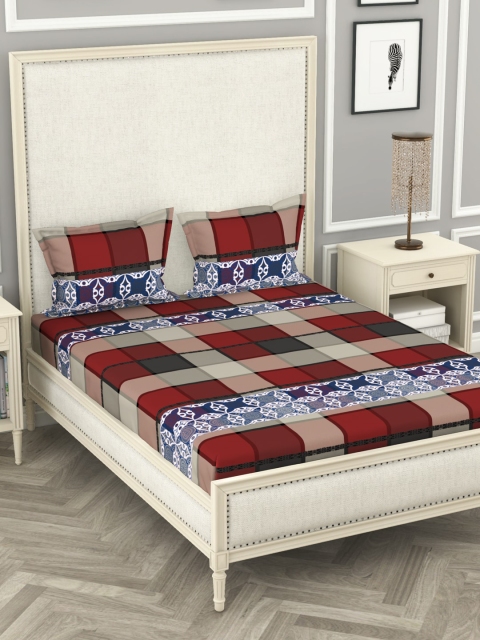 

BIANCA Brown & Grey Geometric 210 TC Polyester 1 King Bedsheet with 2 Pillow Covers