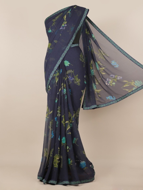 

Pothys Navy Blue Printed Poly Chiffon Saree