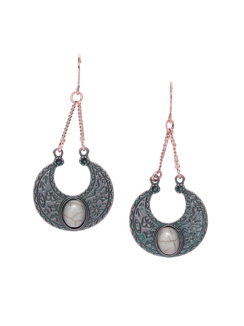 

CRZ Green & Gold-Plated Crescent Shaped Drop Earrings
