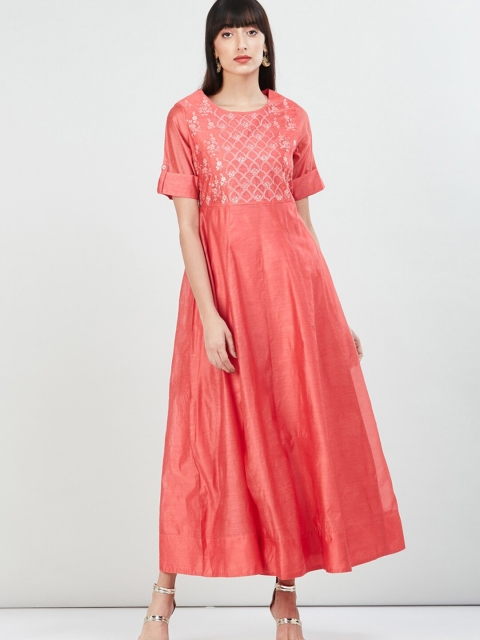 

max Women Coral Self Design Maxi Dress