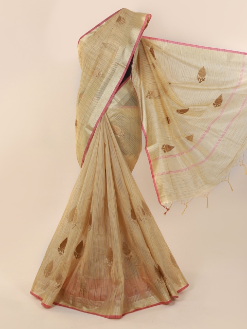 

Pothys Cream-Coloured Embroidered Cotton Blend Saree
