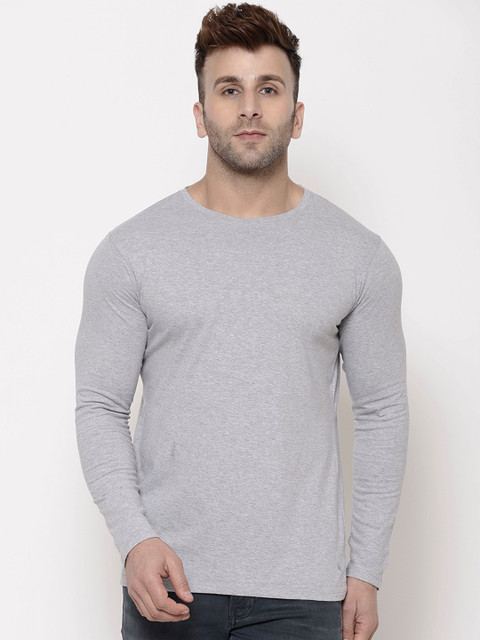 

Hapuka Men Grey Melange Solid Round Neck Slim Fit T-shirt