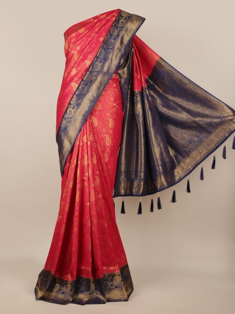 

Pothys Pink & Navy Blue Jute Silk Printed Saree