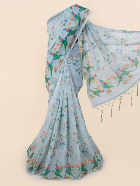 

Pothys Blue Printed Cotton Blend Saree