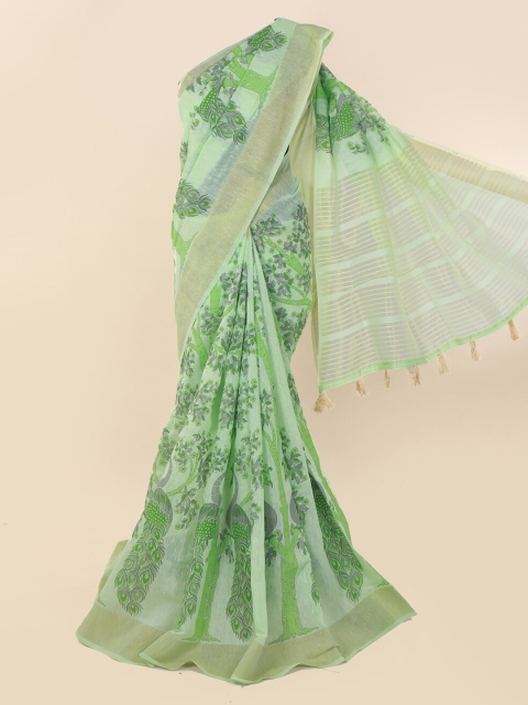 

Pothys Green Printed Cotton Blend Saree