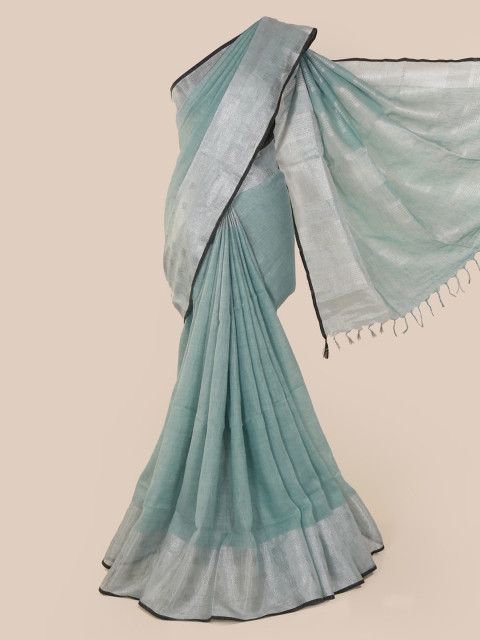 

Pothys Green Solid Linen Blend Saree