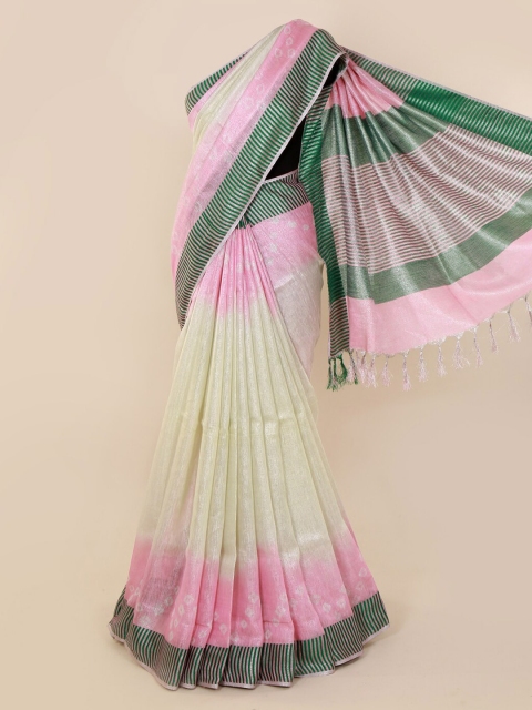 

Pothys Cream-Coloured & Pink Linen Blend Printed Saree