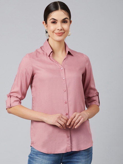 

Marie Claire Women Peach-Coloured Solid Casual Shirt