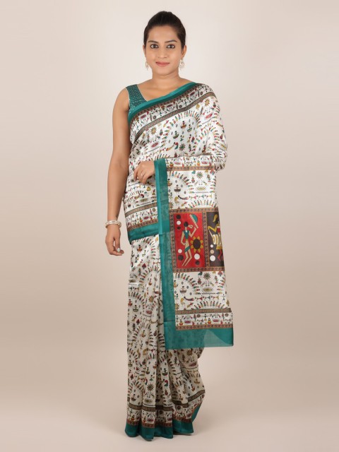 

Pothys Cream-Coloured Printed Jute Silk Saree