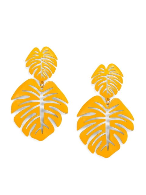 Foxy Sperks Yellow Leaf Shaped Drop Earrings