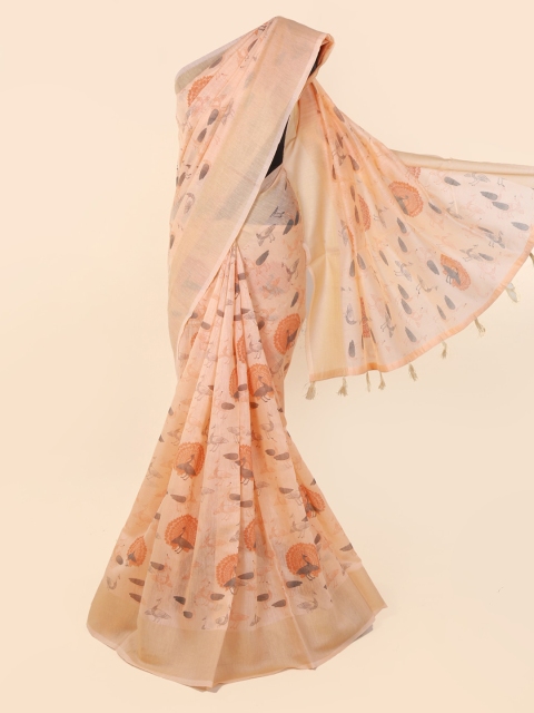 

Pothys Peach-Coloured Printed Cotton Blend Saree