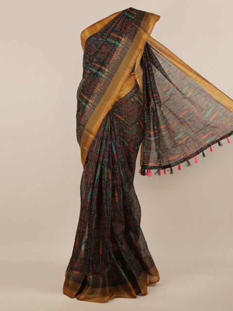 

Pothys Black Printed Jute Silk Saree