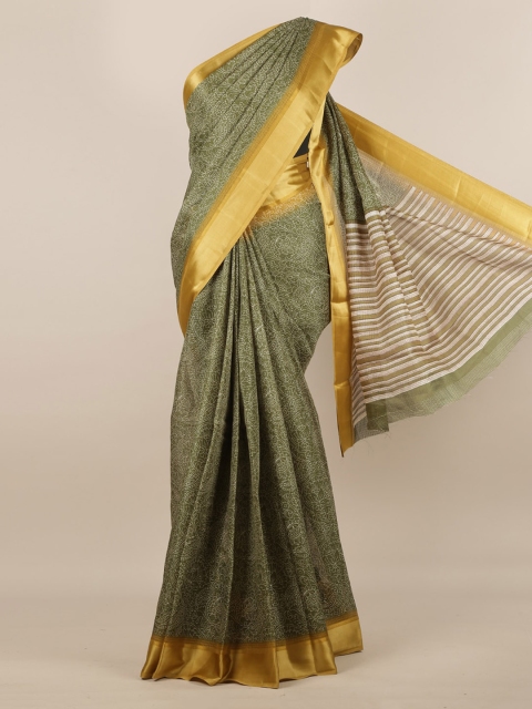

Pothys Green & Gold-Toned Jute Silk Woven Design Saree