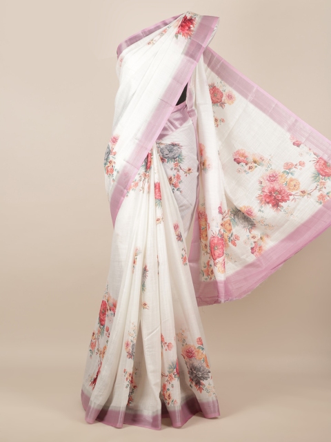 

Pothys White Printed Linen Blend Saree