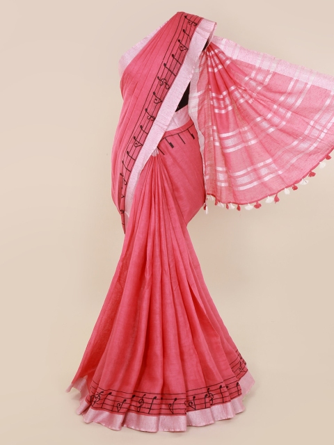 

Pothys Pink Embroidered Linen Blend Saree
