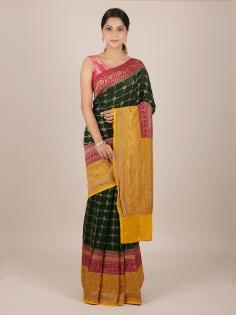 

Pothys Green Checked Pure Georgette Saree
