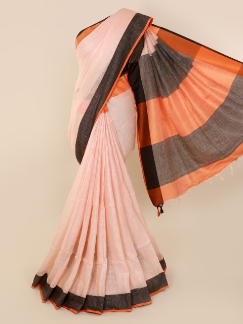 

Pothys Peach-Coloured Solid Linen Blend Saree