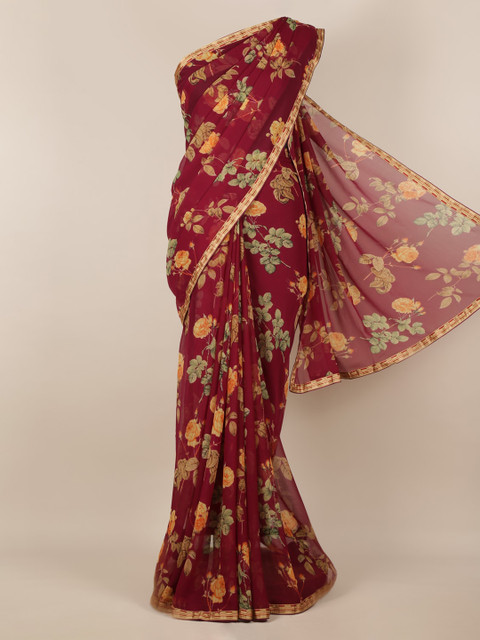 

Pothys Maroon Printed Poly Chiffon Saree