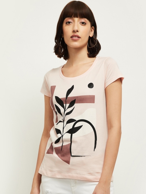 

max Women Pink Printed Round Neck T-shirt