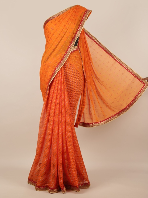 

Pothys Orange Woven Design Poly Chiffon Saree