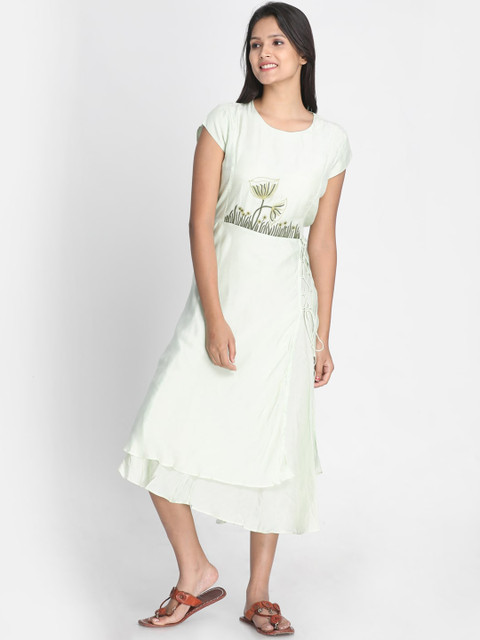 

Nakshi Women Green Self Design Fit and Flare Dress