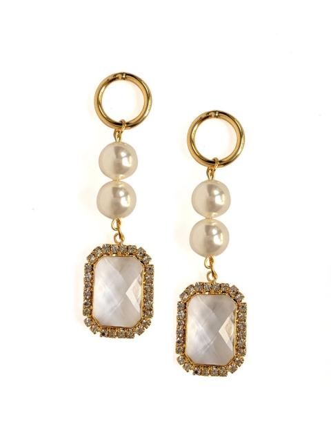 

Foxy Sperks Gold-Toned & Off-White Geometric Drop Earrings