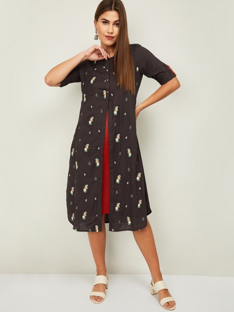 

Colour Me by Melange Women Grey Embroidered A-Line Dress