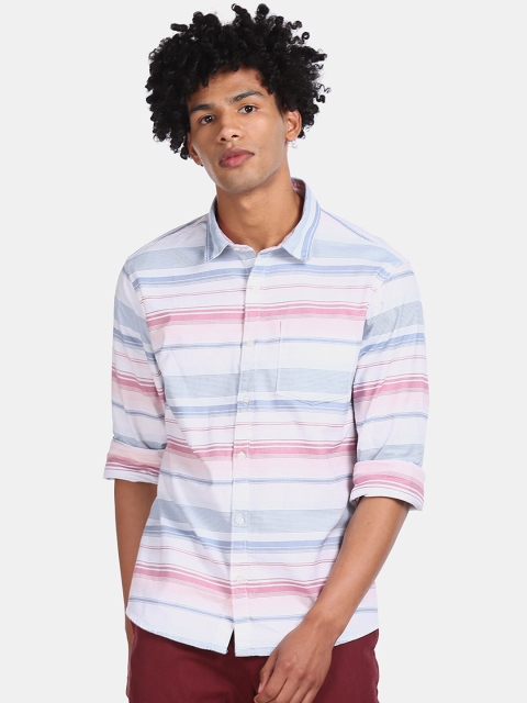 

Ruggers Men White Regular Fit Striped Casual Shirt