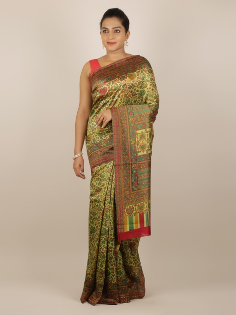 

Pothys Green & Yellow Jute Silk Printed Saree