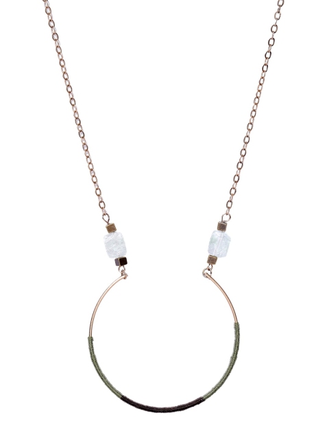 

CRZ Gold-Toned & White Alloy Handmade Long Chain Pendant Necklace With Natural Stone