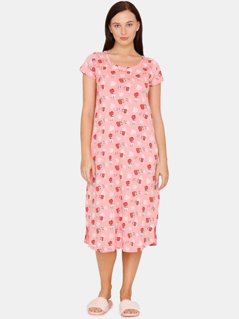 

Zivame Pink & Red Printed Cotton Nightdress