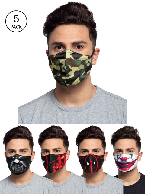 

TREEMODA Men Pack Of 5 3-Ply Printed Cloth Masks, Black