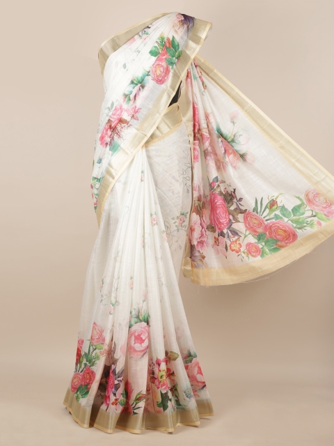 

Pothys White Floral Printed Linen Blend Saree