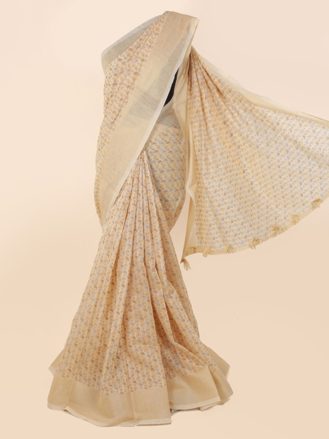 

Pothys Cream-Coloured Printed Cotton Blend Saree