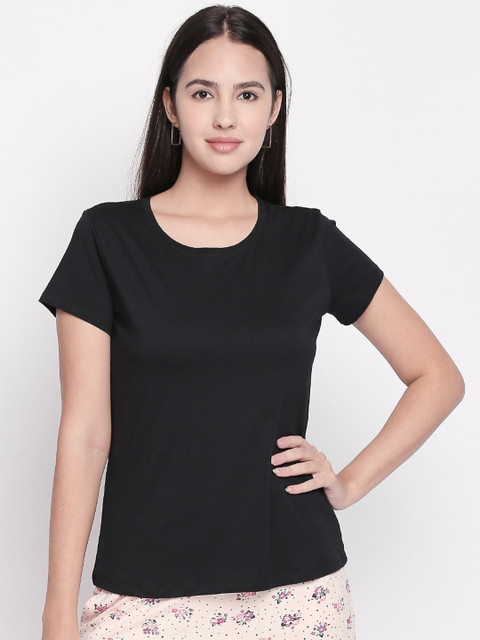 

Dreamz by Pantaloons Women Black Solid Lounge T-Shirt
