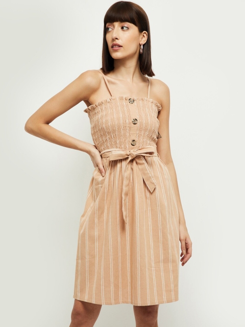 

max Women Beige Striped Fit & Flare Dress