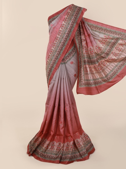 

Pothys Pink & Grey Jute Cotton Printed Saree