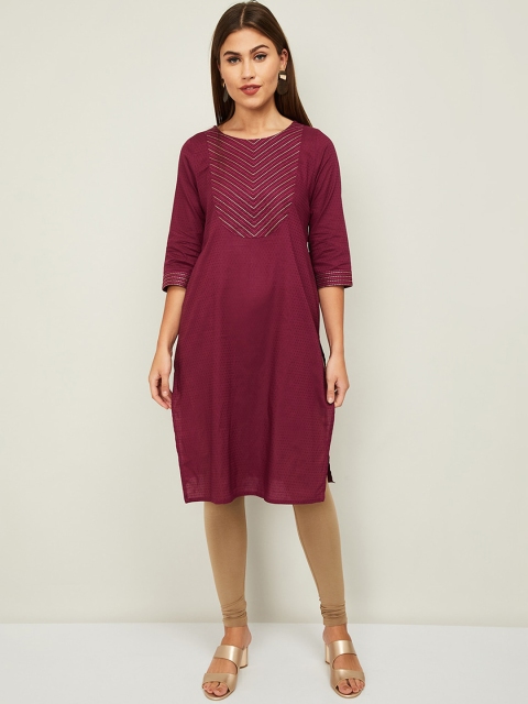 

Melange by Lifestyle Women Burgundy Chevron Yoke Design Kurta