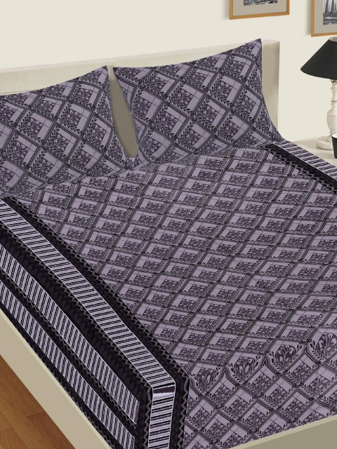 

Tistabene Grey Melange & Black Floral 144 TC Cotton 1 King Bedsheet with 2 Pillow Covers
