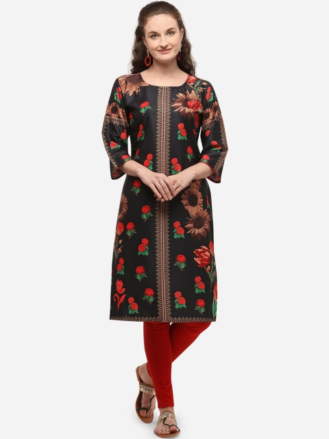 

VENISA Women Black & Red Floral Printed Crepe c
