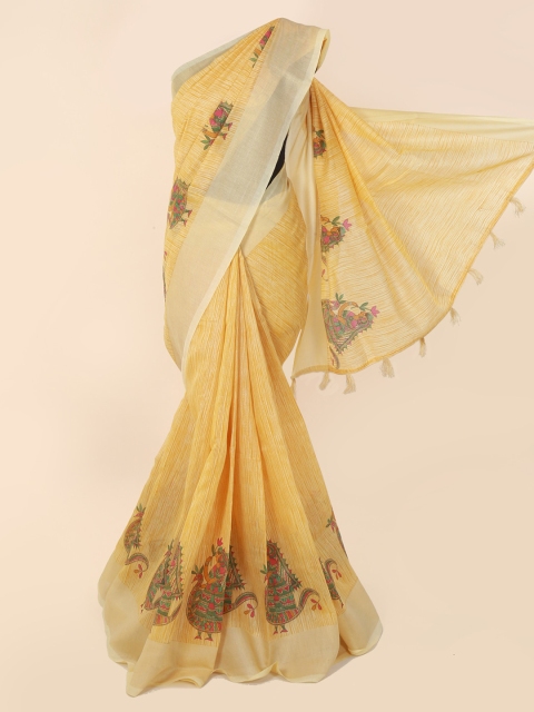 

Pothys Yellow & Off-White Cotton Blend Printed Saree