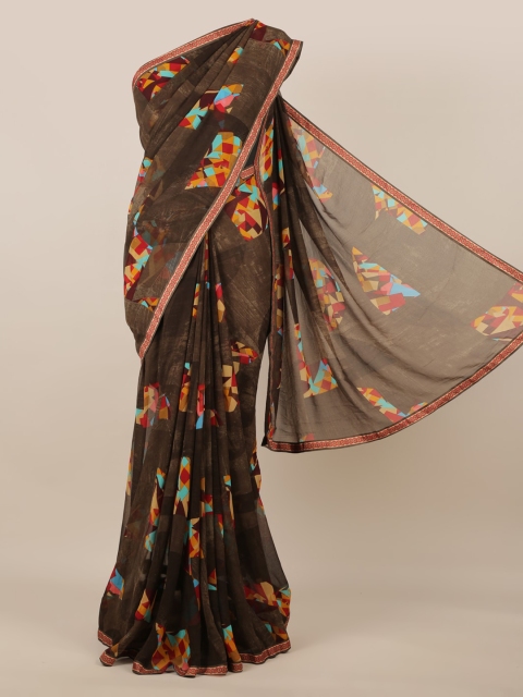 

Pothys Brown Printed Poly Chiffon Saree
