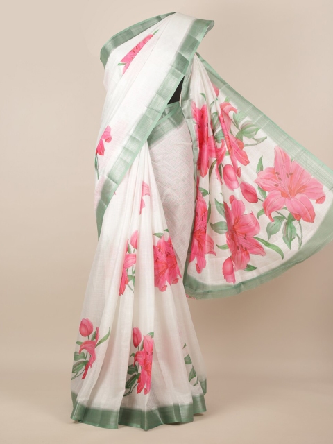 

Pothys White Printed Linen Blend Saree