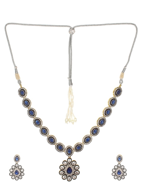 

Runjhun Gold-Plated Blue & White AD & CZ-Studded Handcrafted Jewellery Set