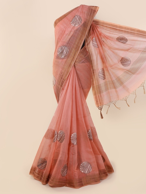 

Pothys Peach-Coloured Woven Design Cotton Blend Saree