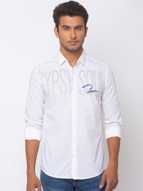 

SPYKAR Men White Slim Fit Striped Casual Shirt